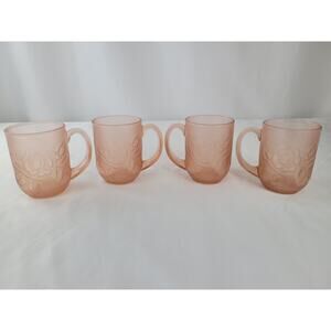 Pink Depression Glass Vintage Arcoroc France Rosaline Rose Coffee Mug Set of 4